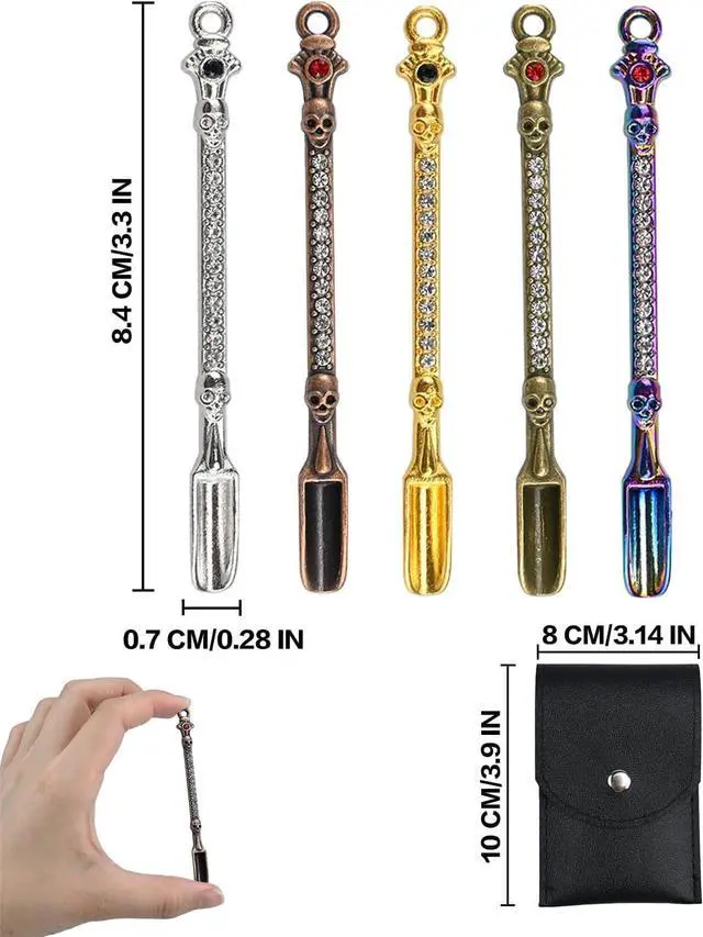 Alt view image 2 of 7 - 5 PC Mini Metal Shovel Spoons,Tiny Spoon for Spice with PU Pouc (Skeleton)