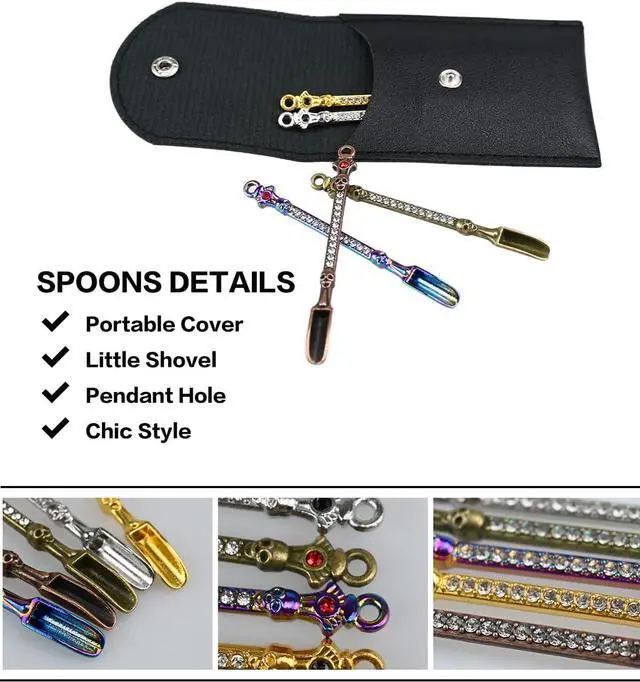 Alt view image 3 of 7 - 5 PC Mini Metal Shovel Spoons,Tiny Spoon for Spice with PU Pouc (Skeleton)