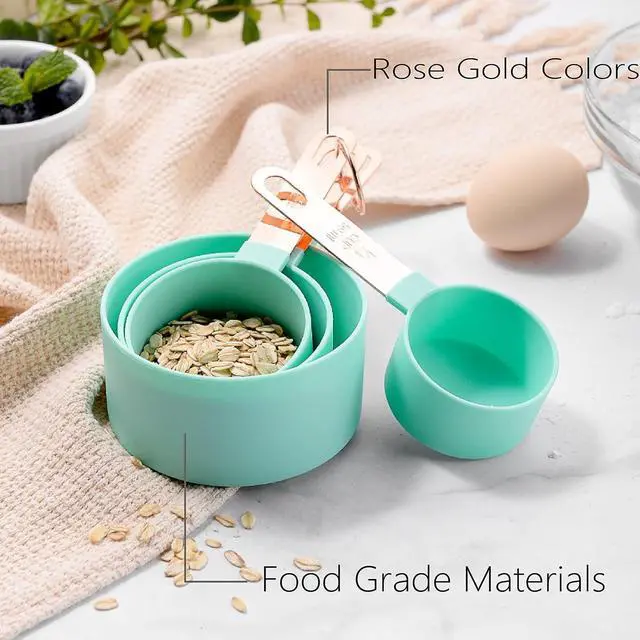 Alt view image 3 of 7 - Rose Gold Stainless Steel Handle Measuring Cups and Spoons Set, 8 Piece Stackable Accurate Tablespoon for Measuring Dry and Liquid Ingredients Small Teaspoon with Plastic Head (Pink)