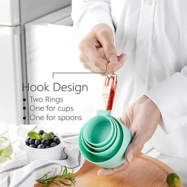 Alt view image 4 of 7 - Rose Gold Stainless Steel Handle Measuring Cups and Spoons Set, 8 Piece Stackable Accurate Tablespoon for Measuring Dry and Liquid Ingredients Small Teaspoon with Plastic Head (Pink)