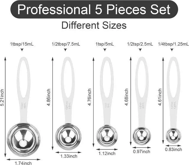 Alt view image 2 of 7 - 5pcs Measuring Spoon Set, Heavy Duty Stainless Steel