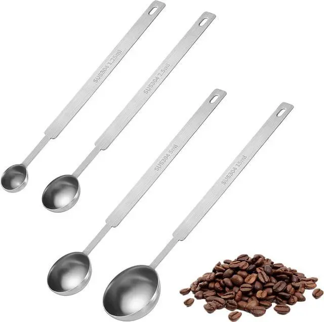 Main image of 4Pcs Long Handle Measuring Spoons Set, 7 Inches Stainless Steel Measuring spoon Tablespoon Teaspoon Coffee Scoop for Cooking Baking