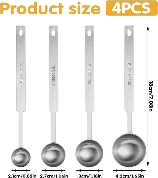 Alt view image 2 of 7 - 4Pcs Long Handle Measuring Spoons Set, 7 Inches Stainless Steel Measuring spoon Tablespoon Teaspoon Coffee Scoop for Cooking Baking