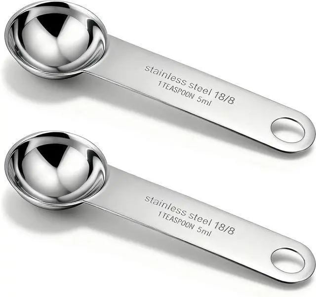 Main image of 2PCS Stainless Steel 1 Teaspoon Measuring Spoons 1/3tbsp Tablespoon Measurings Individual Measuring Scoop 5 mL Single Teaspoons Metal Measurings Spoons Long Handle Spoon for Kitchen Tea Coffee