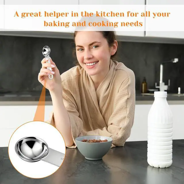 Alt view image 6 of 7 - 2PCS Stainless Steel 1 Teaspoon Measuring Spoons 1/3tbsp Tablespoon Measurings Individual Measuring Scoop 5 mL Single Teaspoons Metal Measurings Spoons Long Handle Spoon for Kitchen Tea Coffee