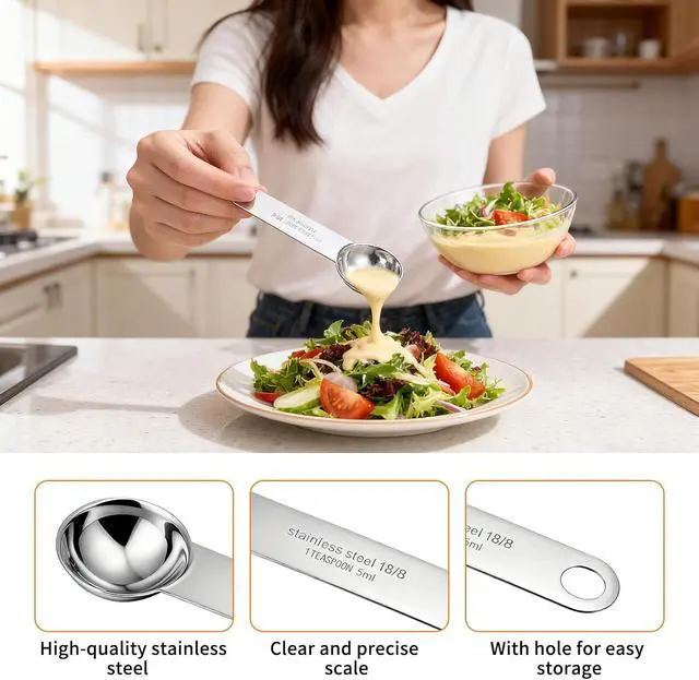 Alt view image 3 of 7 - 2PCS Stainless Steel 1 Teaspoon Measuring Spoons 1/3tbsp Tablespoon Measurings Individual Measuring Scoop 5 mL Single Teaspoons Metal Measurings Spoons Long Handle Spoon for Kitchen Tea Coffee