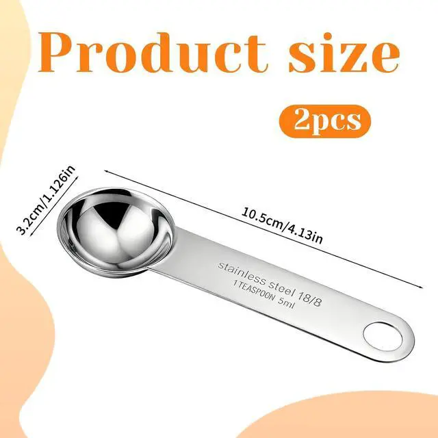 Alt view image 4 of 7 - 2PCS Stainless Steel 1 Teaspoon Measuring Spoons 1/3tbsp Tablespoon Measurings Individual Measuring Scoop 5 mL Single Teaspoons Metal Measurings Spoons Long Handle Spoon for Kitchen Tea Coffee
