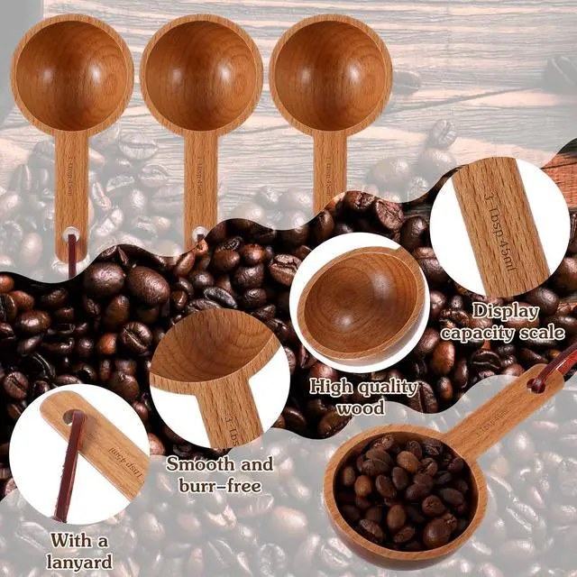 Alt view image 3 of 7 - 3 Tablespoon Scoop Wooden Measuring Cups 45ml 3 Tbsp Cookie Scoop Retro Coffee Spoons Wooden Scoops for Jars Dry Ingredients Ground Tea Spice (Wood Color, 3TBSP)