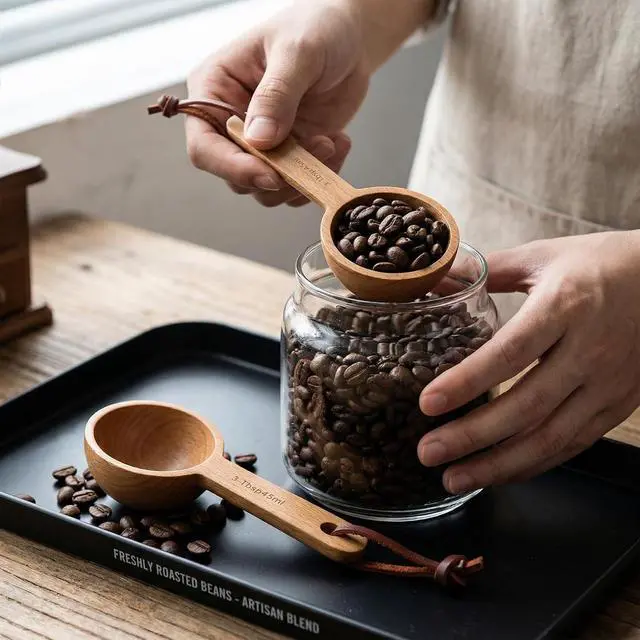 Alt view image 5 of 7 - 3 Tablespoon Scoop Wooden Measuring Cups 45ml 3 Tbsp Cookie Scoop Retro Coffee Spoons Wooden Scoops for Jars Dry Ingredients Ground Tea Spice (Wood Color, 3TBSP)