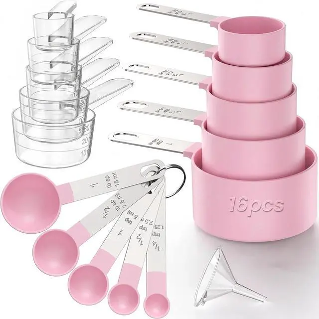 Main image of 16PCS Measuring Cups and Spoons Set, Measuring Spoon Set with Metric and US Measurements, Fits for Measuring Dry and Liquid (Pink)