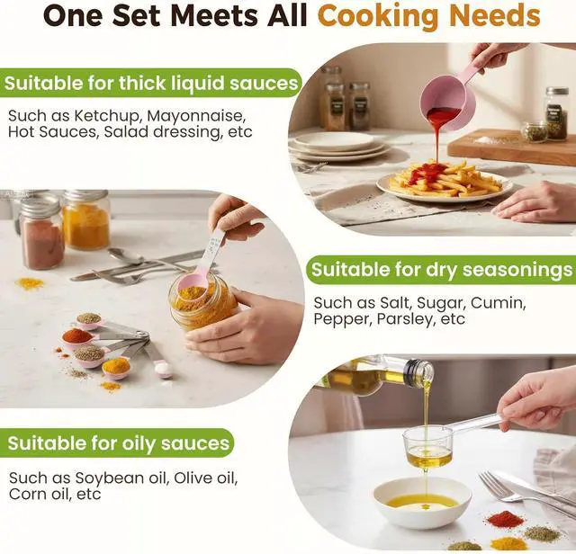 Alt view image 3 of 7 - 16PCS Measuring Cups and Spoons Set, Measuring Spoon Set with Metric and US Measurements, Fits for Measuring Dry and Liquid (Pink)