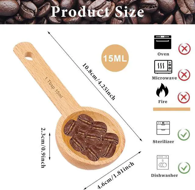 Alt view image 2 of 7 - 4 Packs Small Tablespoon Measuring Scoops for Canisters, 1 Tablespoon/ 15ml Small Sugar Scoop Wooden Coffee Measuring Scoops for Home Kitchen Ground Coffee Tea Sugar Jars Canisters