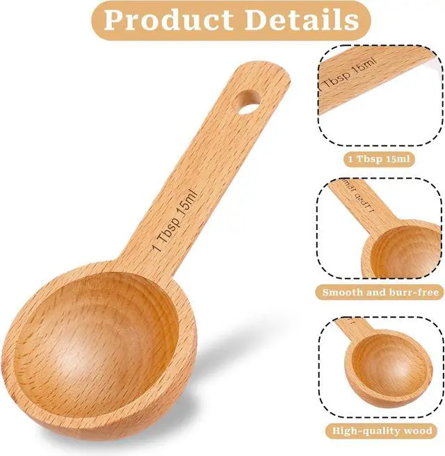 Alt view image 3 of 7 - 4 Packs Small Tablespoon Measuring Scoops for Canisters, 1 Tablespoon/ 15ml Small Sugar Scoop Wooden Coffee Measuring Scoops for Home Kitchen Ground Coffee Tea Sugar Jars Canisters