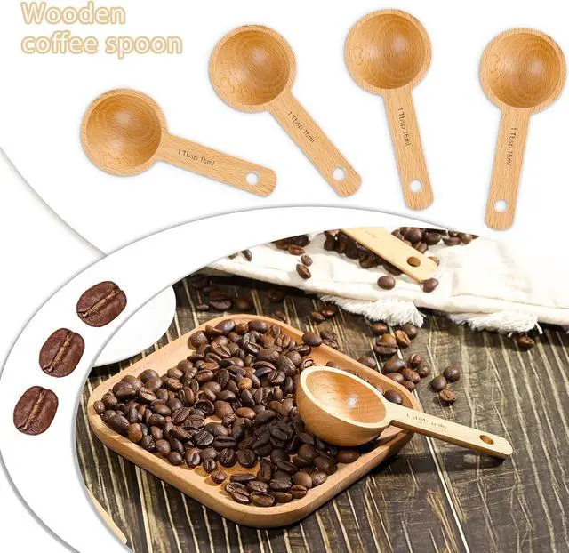 Alt view image 6 of 7 - 4 Packs Small Tablespoon Measuring Scoops for Canisters, 1 Tablespoon/ 15ml Small Sugar Scoop Wooden Coffee Measuring Scoops for Home Kitchen Ground Coffee Tea Sugar Jars Canisters