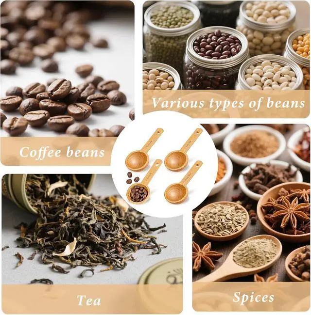 Alt view image 7 of 7 - 4 Packs Small Tablespoon Measuring Scoops for Canisters, 1 Tablespoon/ 15ml Small Sugar Scoop Wooden Coffee Measuring Scoops for Home Kitchen Ground Coffee Tea Sugar Jars Canisters