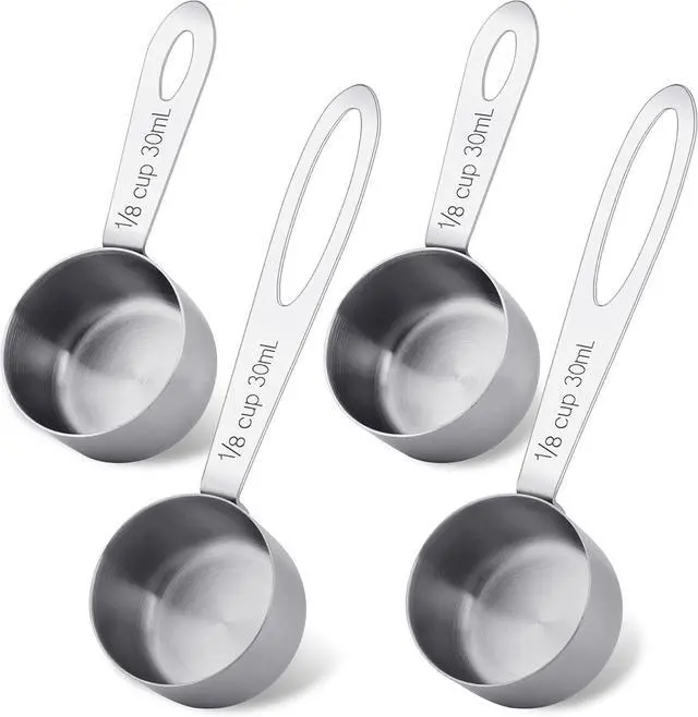 Main image of 4Pcs 1/8 Cup Measuring Cup, 30ml Scoop, Stainless Steel Measuring Cups, Coffee Scoops, Measuring Scoops Tablespoon Measure Spoon, Short Handle & Long Handle Cooking Measuring Scoop(30ML)