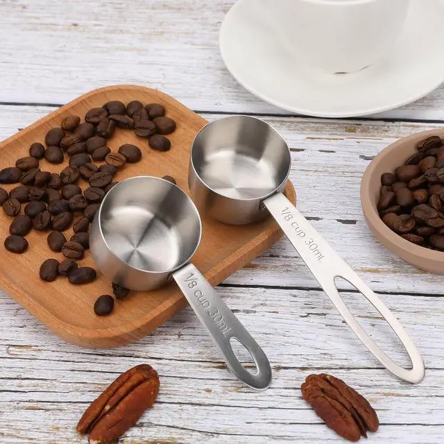 Alt view image 5 of 7 - 4Pcs 1/8 Cup Measuring Cup, 30ml Scoop, Stainless Steel Measuring Cups, Coffee Scoops, Measuring Scoops Tablespoon Measure Spoon, Short Handle & Long Handle Cooking Measuring Scoop(30ML)