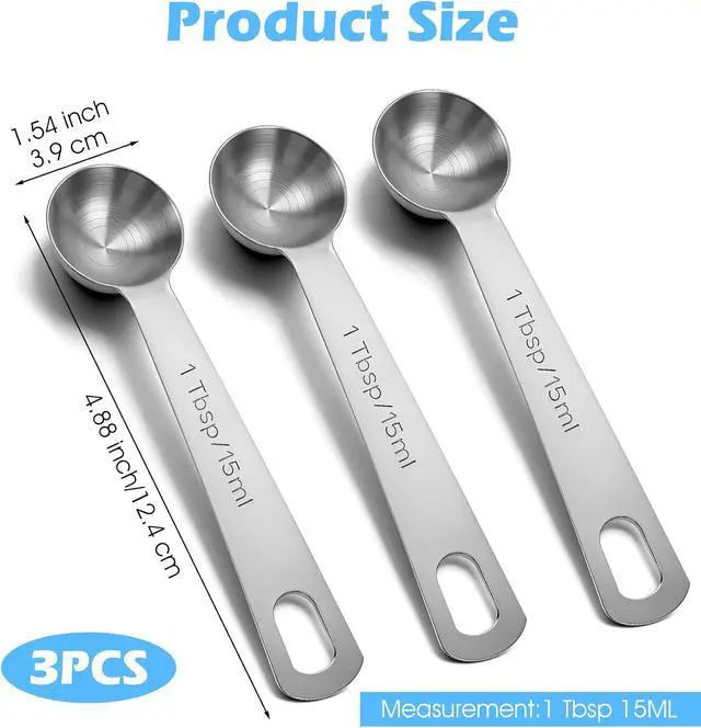 Alt view image 2 of 7 - 1 Tablespoon Measuring Spoon, 3PCS Stainless Steel Single Measuring Spoon, 3 Tsp/1 Tbsp Marked, Durable Rust Resistant Metal for Cooking Baking Coffee Sugar (Silver, 15 Ml)