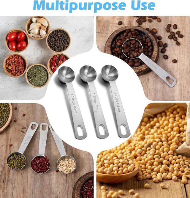 Alt view image 7 of 7 - 1 Tablespoon Measuring Spoon, 3PCS Stainless Steel Single Measuring Spoon, 3 Tsp/1 Tbsp Marked, Durable Rust Resistant Metal for Cooking Baking Coffee Sugar (Silver, 15 Ml)