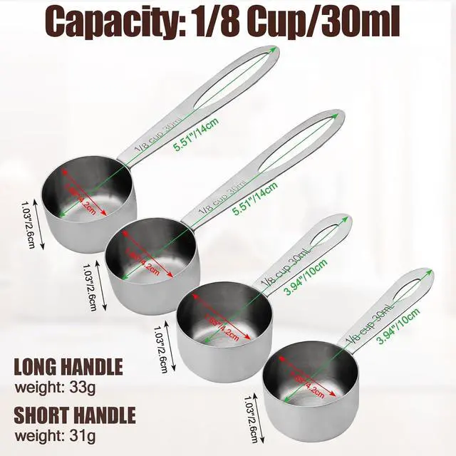 Alt view image 3 of 7 - Luomorgo Stainless Steel Measuring Scoops, 1/8 Cup (30ml), 4 Pcs