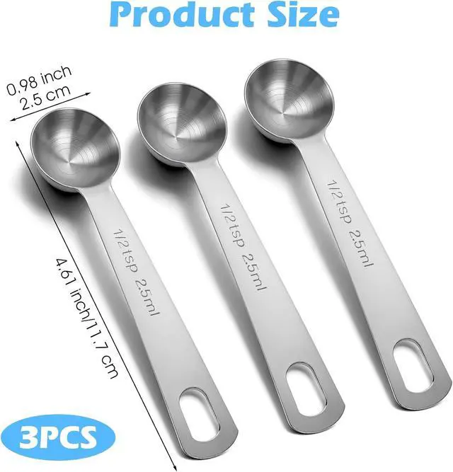 Alt view image 2 of 7 - 1/2 Teaspoon Measuring Spoons, 3Pcs Stainless Steel Short Design Kitchen Tools for Precise Cooking Baking Spices Measurement, 2.5ml