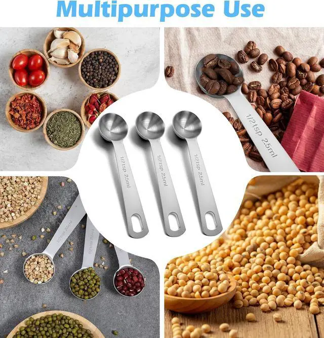 Alt view image 7 of 7 - 1/2 Teaspoon Measuring Spoons, 3Pcs Stainless Steel Short Design Kitchen Tools for Precise Cooking Baking Spices Measurement, 2.5ml