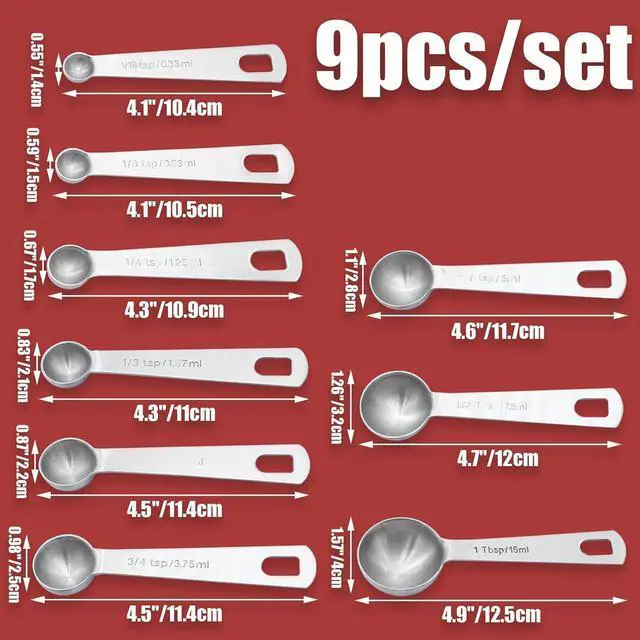 Alt view image 2 of 7 - Luomorgo 9 Pcs/Set Measuring Spoons Set, Stainless Steel Tablespoons