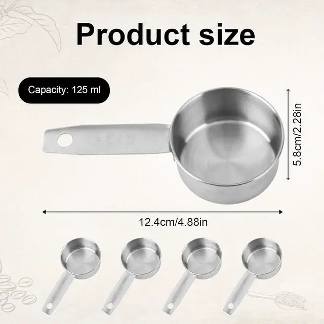Alt view image 2 of 7 - 4pcs 1/4 Measuring Cup Scoops, 60ml Stainless Steel Metal Measuring Cups with Inner Scale for Kitchen Liquid & Dry Ingredients Coffee Baking Cooking (Silver)