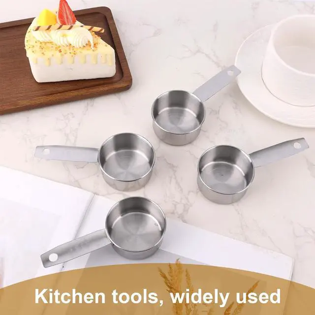 Alt view image 3 of 7 - 4pcs 1/4 Measuring Cup Scoops, 60ml Stainless Steel Metal Measuring Cups with Inner Scale for Kitchen Liquid & Dry Ingredients Coffee Baking Cooking (Silver)