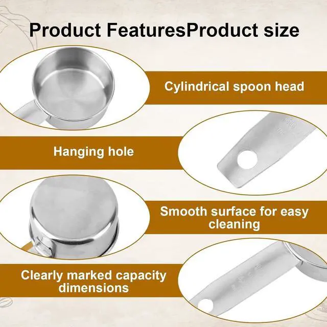 Alt view image 4 of 7 - 4pcs 1/4 Measuring Cup Scoops, 60ml Stainless Steel Metal Measuring Cups with Inner Scale for Kitchen Liquid & Dry Ingredients Coffee Baking Cooking (Silver)