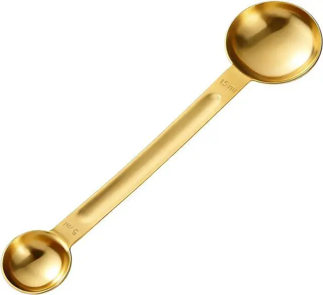 Main image of Double Sided Measuring Spoon Stainless Steel Coffee Scoop Teaspoon Measuring Spoon 1 Tsp (5ml) & 1 Tbsp (15ml) Dual-Measure Long-Handle Spoons Coffee Measurings Spoons (Gold)