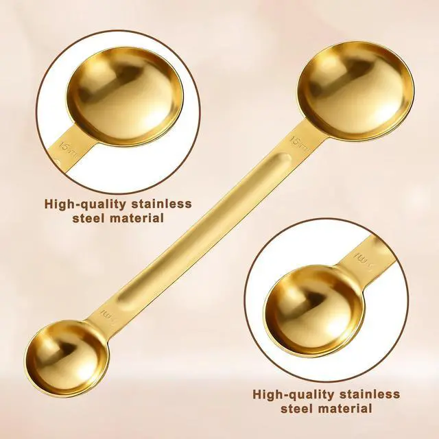 Alt view image 2 of 7 - Double Sided Measuring Spoon Stainless Steel Coffee Scoop Teaspoon Measuring Spoon 1 Tsp (5ml) & 1 Tbsp (15ml) Dual-Measure Long-Handle Spoons Coffee Measurings Spoons (Gold)