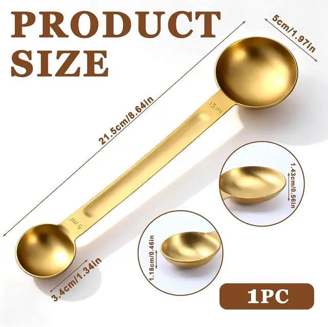 Alt view image 4 of 7 - Double Sided Measuring Spoon Stainless Steel Coffee Scoop Teaspoon Measuring Spoon 1 Tsp (5ml) & 1 Tbsp (15ml) Dual-Measure Long-Handle Spoons Coffee Measurings Spoons (Gold)