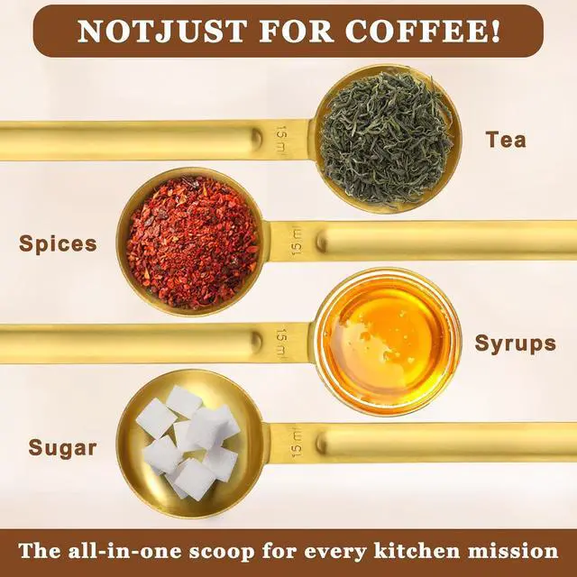 Alt view image 6 of 7 - Double Sided Measuring Spoon Stainless Steel Coffee Scoop Teaspoon Measuring Spoon 1 Tsp (5ml) & 1 Tbsp (15ml) Dual-Measure Long-Handle Spoons Coffee Measurings Spoons (Gold)