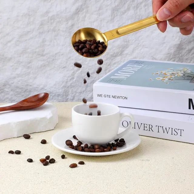 Alt view image 7 of 7 - Double Sided Measuring Spoon Stainless Steel Coffee Scoop Teaspoon Measuring Spoon 1 Tsp (5ml) & 1 Tbsp (15ml) Dual-Measure Long-Handle Spoons Coffee Measurings Spoons (Gold)