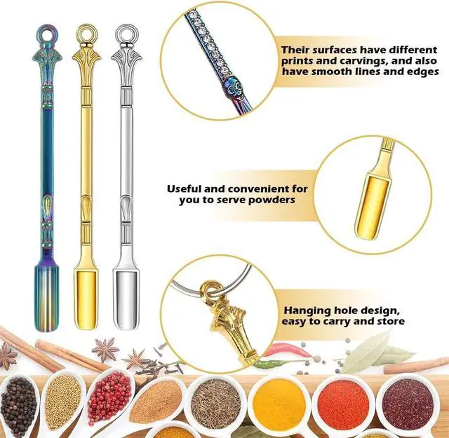 Alt view image 3 of 7 - 10 Pack Mini Metal Shovel Spoons Tiny Spice Spoon Keychain Charms