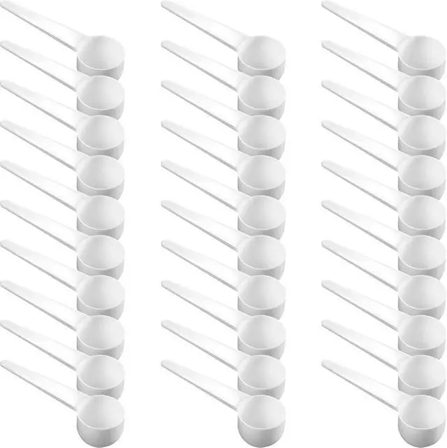 Alt view image 2 of 6 - Patelai 30 Pack 15ml/15cc Plastic Tablespoon White Measuring Spoons Long Handle Tablespoon for Coffee, Pet Food, Grains, Protein, Spices and Other Dry Goods