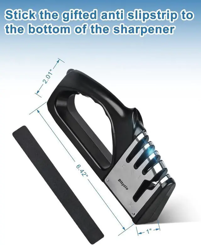 Alt view image 2 of 7 - 4-in-1 Knife Sharpener for Kitchen Knives & Scissors, Manual Pull Through Sharpener with Tungsten Steel & Ceramic Slots, Professional Kitchen Knife Sharpening Tool with Non-Slip Base