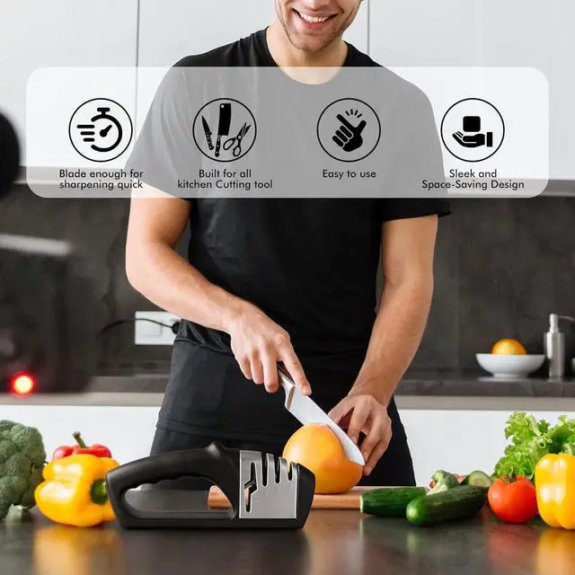 Alt view image 4 of 6 - HOTEC 4in1 Knife Sharpener, 3 Stage Manual Sharpener for Sharpening Kitchen Knives 1 Stage for Scissors- Ceramic Stone, Tungsten Carbide Plates, Diamond rods