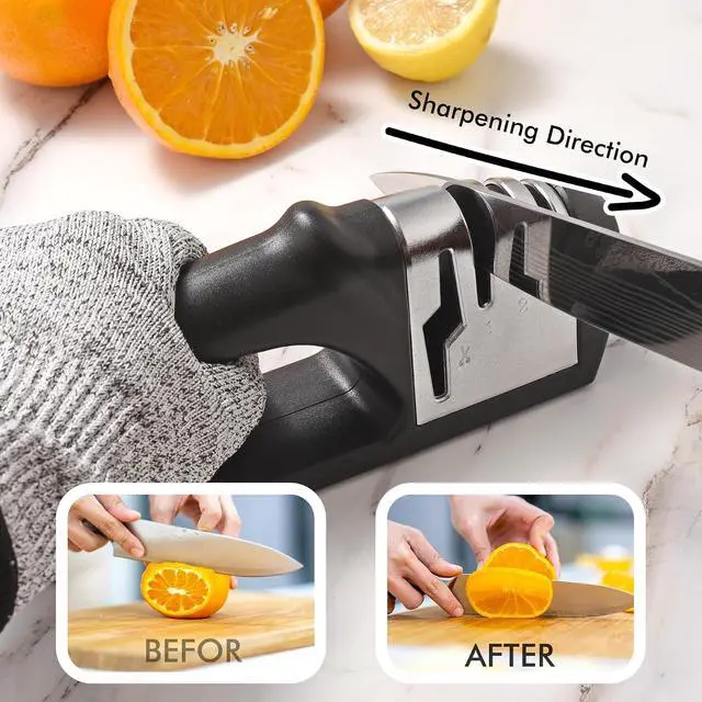 Alt view image 5 of 6 - HOTEC 4in1 Knife Sharpener, 3 Stage Manual Sharpener for Sharpening Kitchen Knives 1 Stage for Scissors- Ceramic Stone, Tungsten Carbide Plates, Diamond rods
