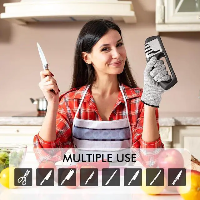Alt view image 6 of 6 - HOTEC 4in1 Knife Sharpener, 3 Stage Manual Sharpener for Sharpening Kitchen Knives 1 Stage for Scissors- Ceramic Stone, Tungsten Carbide Plates, Diamond rods