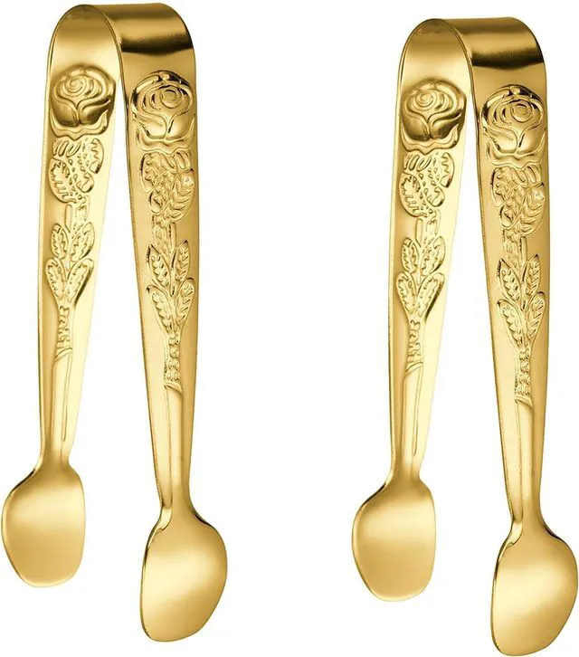 Main image of 2 Pcs Ice Tongs, 4.1 Inch Gold Figure Stainless Steel Sugar Cube Tongs for Bar, Desserts, Tea, Coffee Party and Appetizers (2, gold)