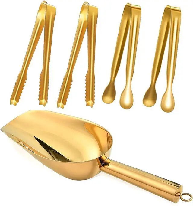 Main image of Stainless Steel Ice Scoop and Ice Tongs,Food Scoop Metal Ice Scooper&Buffet Clip for Home Bar Buffet Wedding Canisters, Easy Clean & Durable (gold)