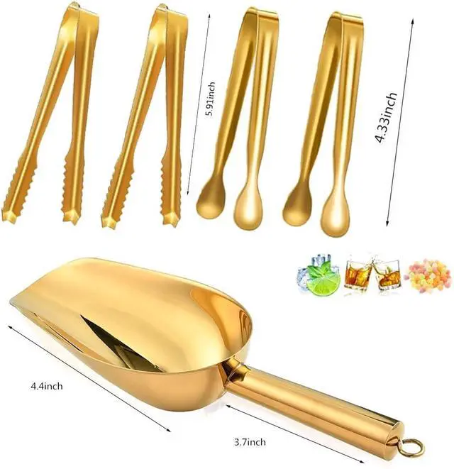 Alt view image 2 of 6 - Stainless Steel Ice Scoop and Ice Tongs,Food Scoop Metal Ice Scooper&Buffet Clip for Home Bar Buffet Wedding Canisters, Easy Clean & Durable (gold)