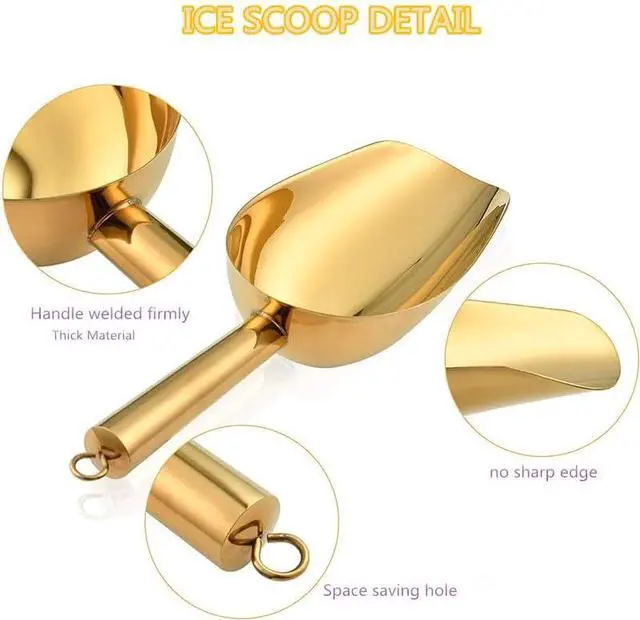 Alt view image 3 of 6 - Stainless Steel Ice Scoop and Ice Tongs,Food Scoop Metal Ice Scooper&Buffet Clip for Home Bar Buffet Wedding Canisters, Easy Clean & Durable (gold)