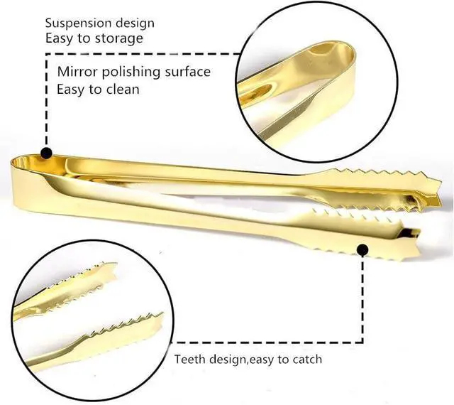 Alt view image 5 of 6 - Stainless Steel Ice Scoop and Ice Tongs,Food Scoop Metal Ice Scooper&Buffet Clip for Home Bar Buffet Wedding Canisters, Easy Clean & Durable (gold)