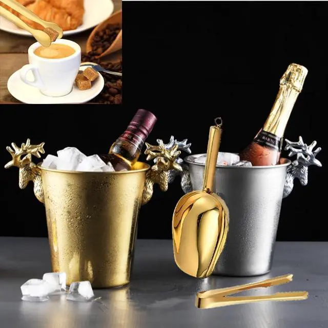 Alt view image 4 of 6 - Stainless Steel Ice Scoop and Ice Tongs,Food Scoop Metal Ice Scooper&Buffet Clip for Home Bar Buffet Wedding Canisters, Easy Clean & Durable (gold)