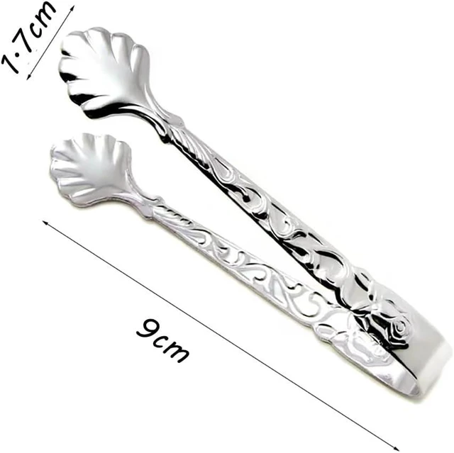 Alt view image 2 of 7 - 2pcs Stainless Steel Rose Design U-shaped Tongs, Mini Sugar Cube Ice Tongs for Tea Party Coffee Bar (Silver)