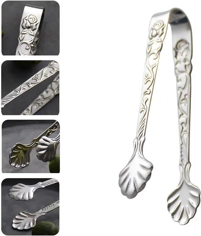Alt view image 3 of 7 - 2pcs Stainless Steel Rose Design U-shaped Tongs, Mini Sugar Cube Ice Tongs for Tea Party Coffee Bar (Silver)