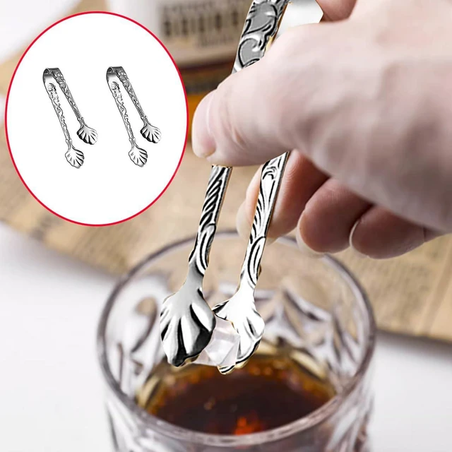 Alt view image 6 of 7 - 2pcs Stainless Steel Rose Design U-shaped Tongs, Mini Sugar Cube Ice Tongs for Tea Party Coffee Bar (Silver)